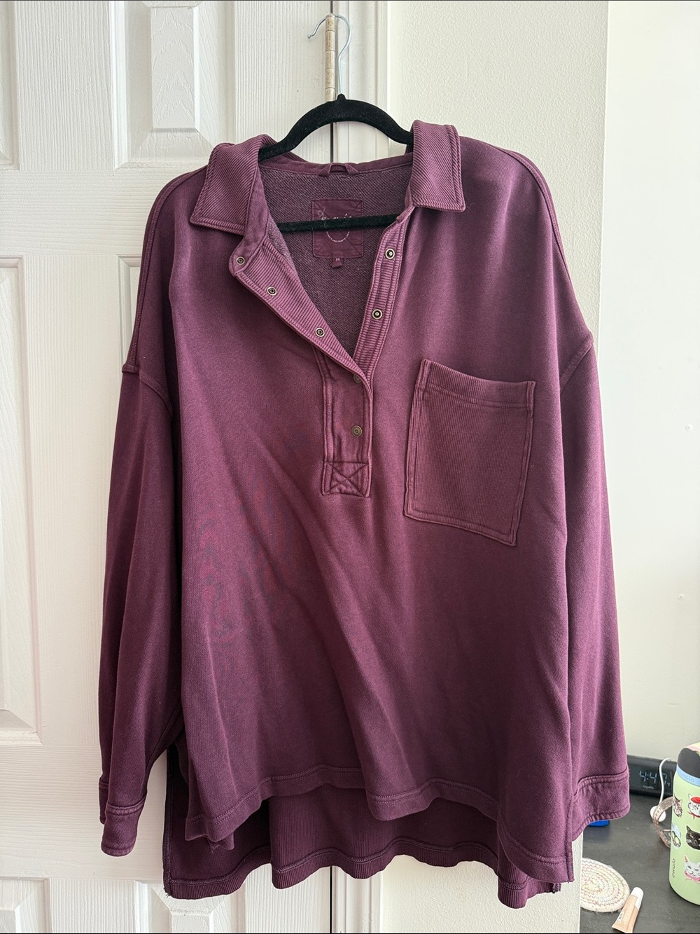 aerie Plum Snap-Placket Pullover Sweatshirt